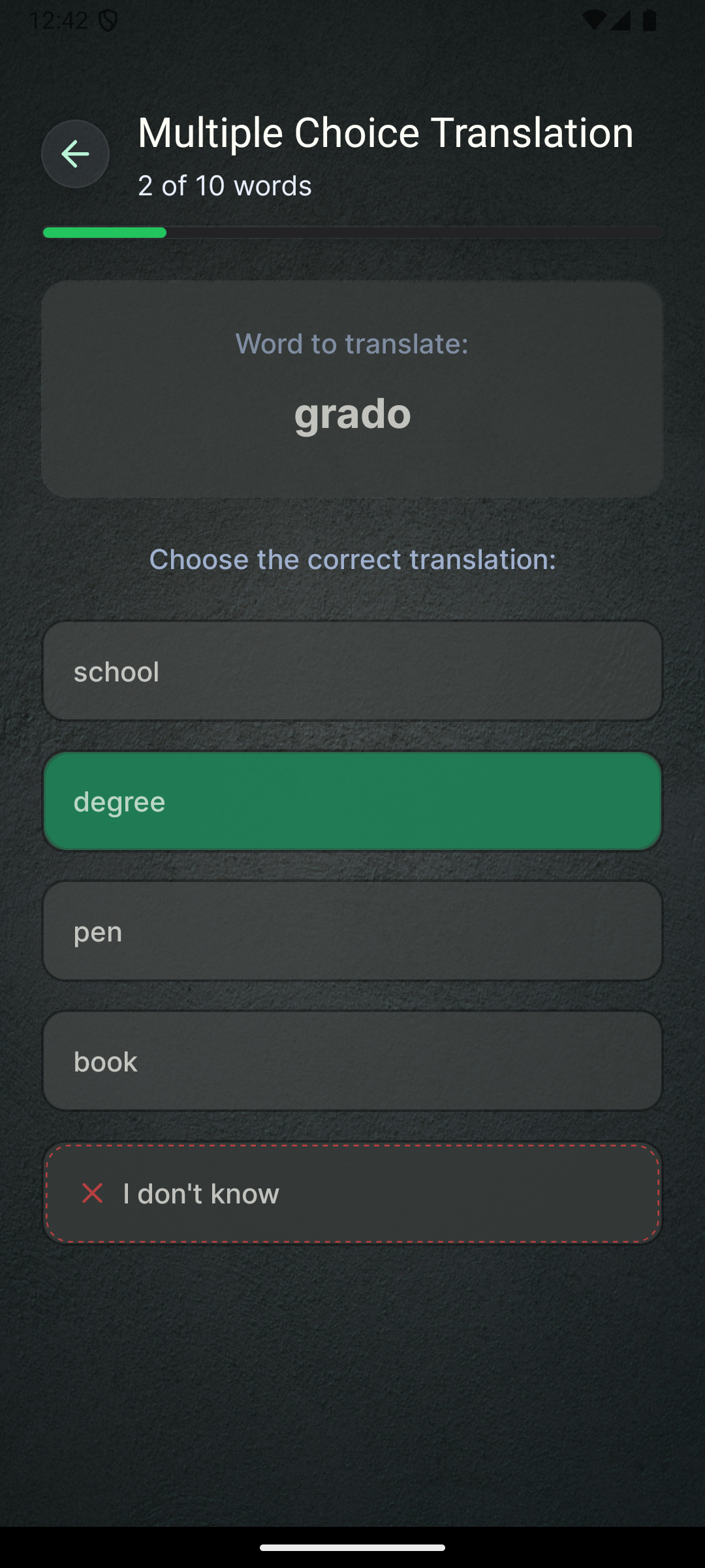 Paraword word drill screen